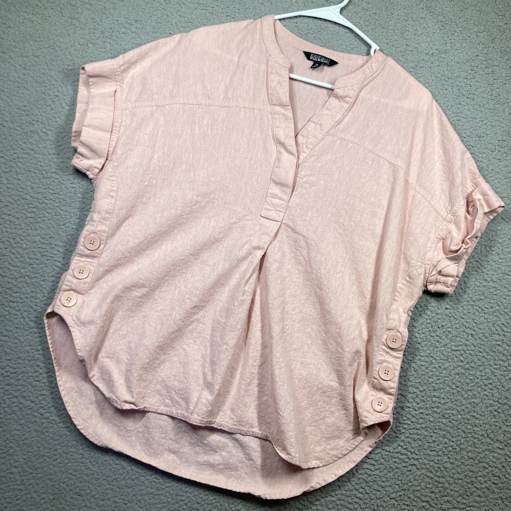Nicole Miller Original Top Womens XL Pink Linen Blend Side Button Blouse
